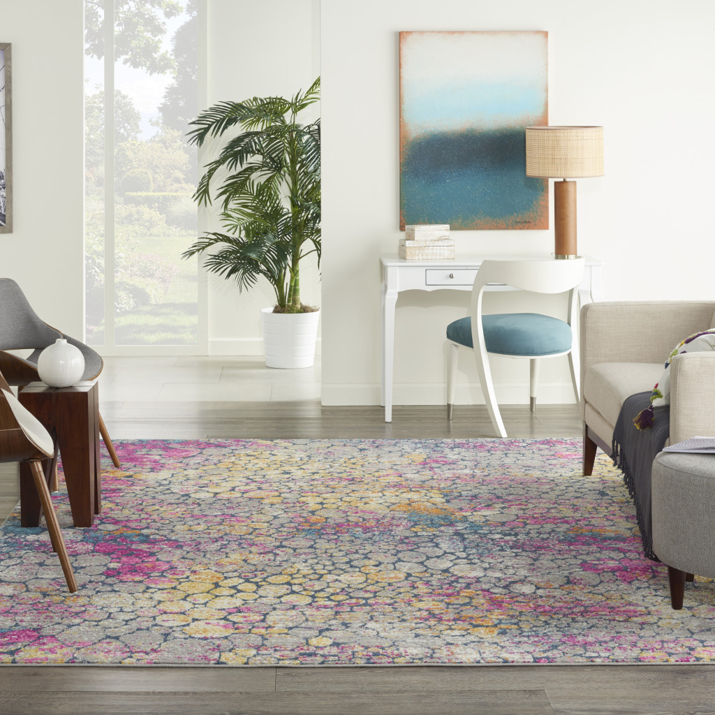 7" X 10" Pink And Ivory Coral Power Loom Area Rug