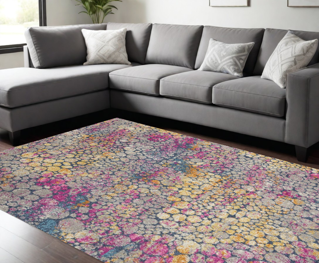 7" X 10" Pink And Ivory Coral Power Loom Area Rug