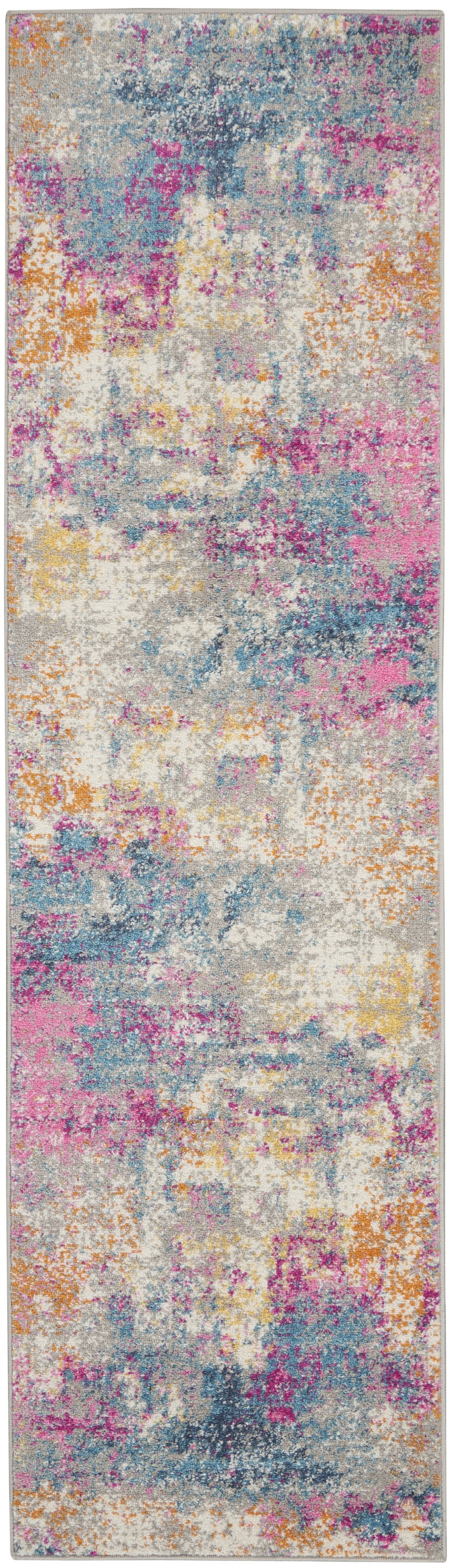 10' Blue And Pink Abstract Power Loom Runner Rug-385710-1