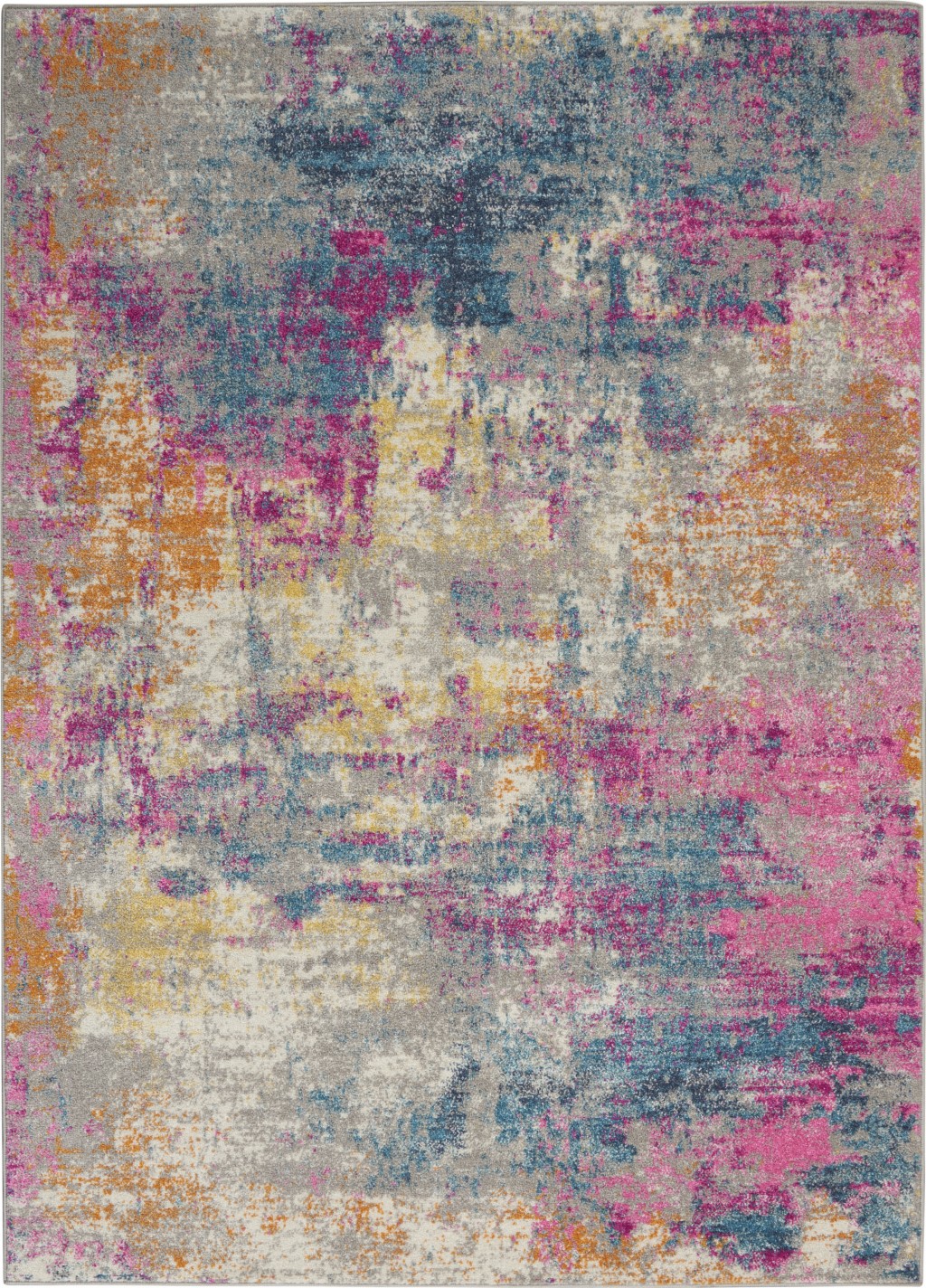 5' X 7' Blue And Pink Abstract Power Loom Area Rug-385714-1
