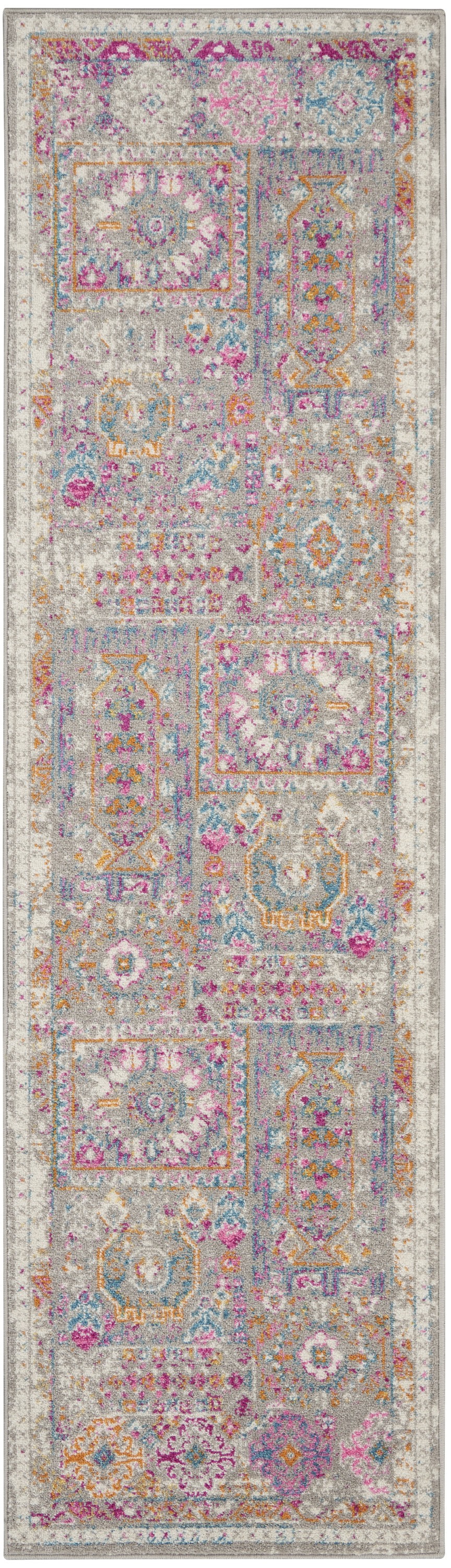 10' Pink And Gray Abstract Power Loom Runner Rug-385721-1