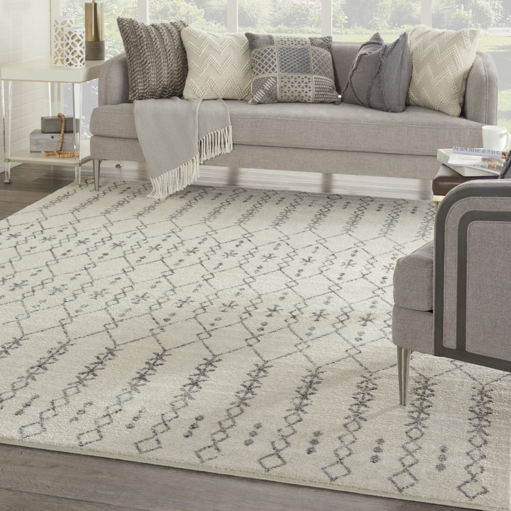 8" X 10" Gray Geometric Power Loom Area Rug