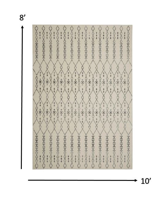 8" X 10" Gray Geometric Power Loom Area Rug