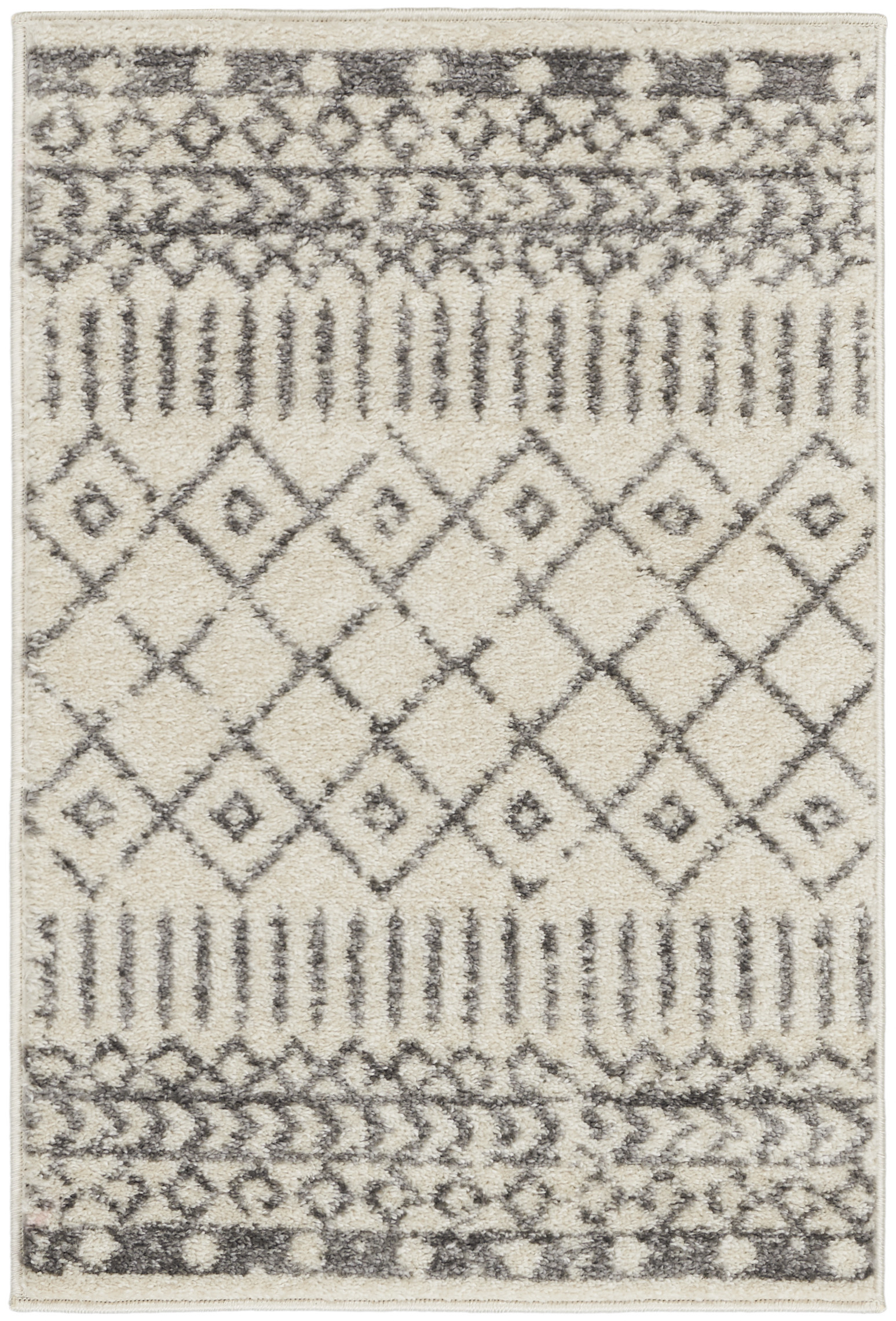 2" X 3" Gray Geometric Power Loom Area Rug