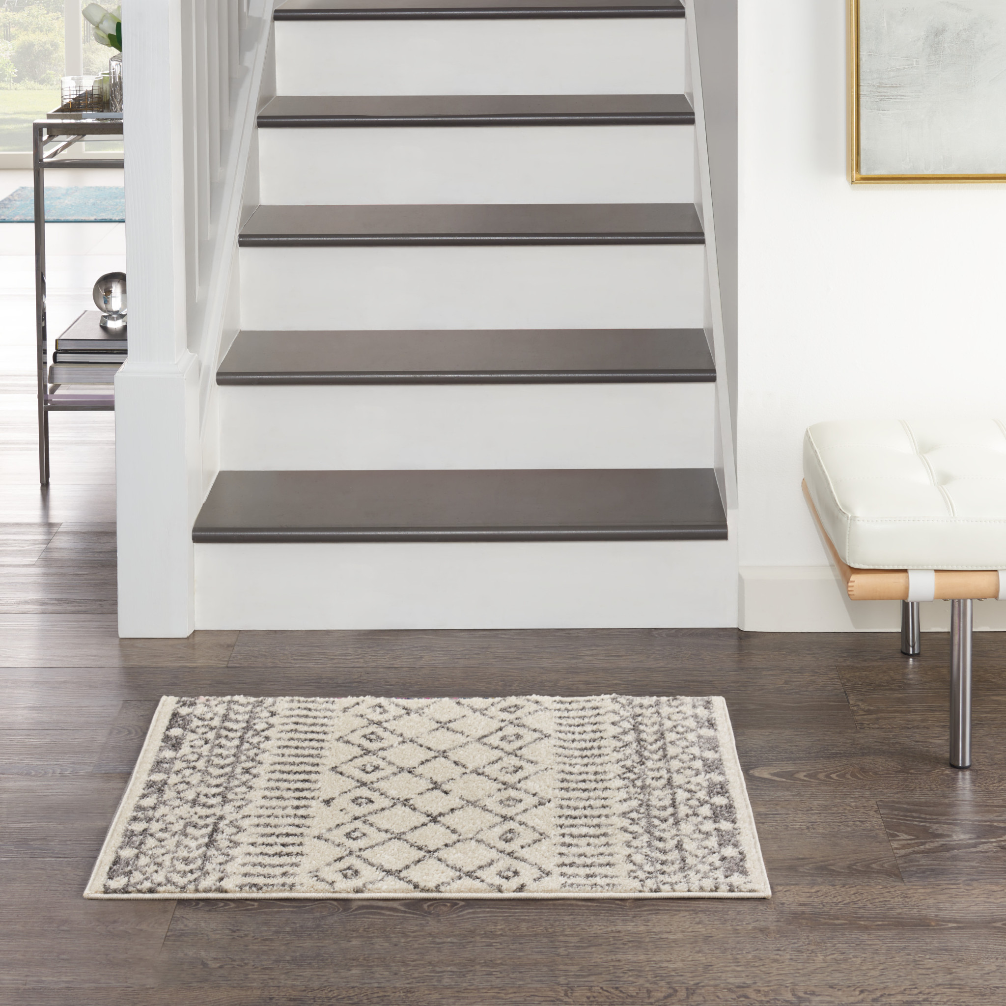 2" X 3" Gray Geometric Power Loom Area Rug