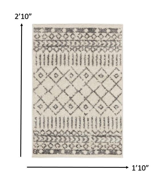 2" X 3" Gray Geometric Power Loom Area Rug