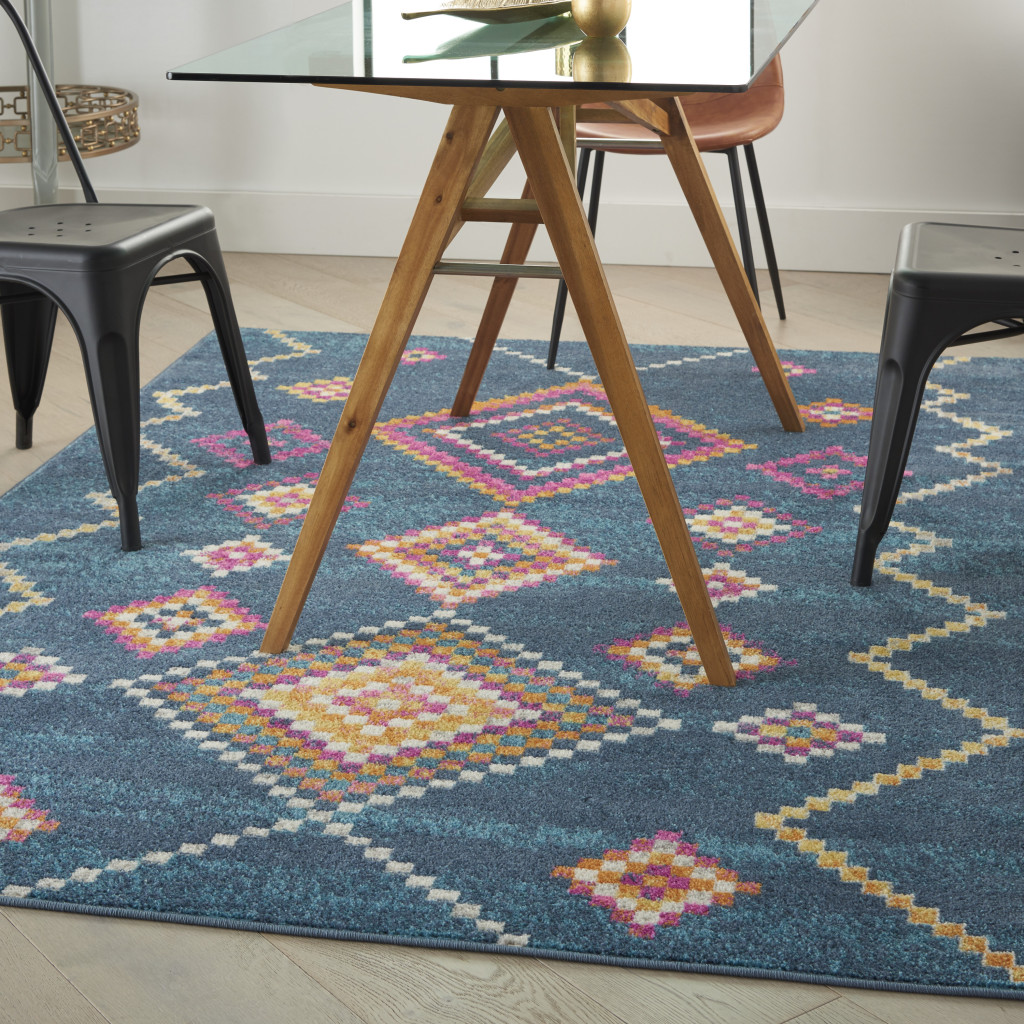 5" X 7" Navy Blue Southwestern Berber Area Rug
