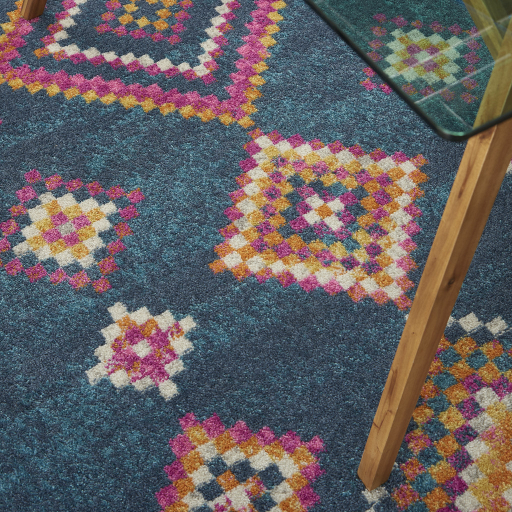 5" X 7" Navy Blue Southwestern Berber Area Rug
