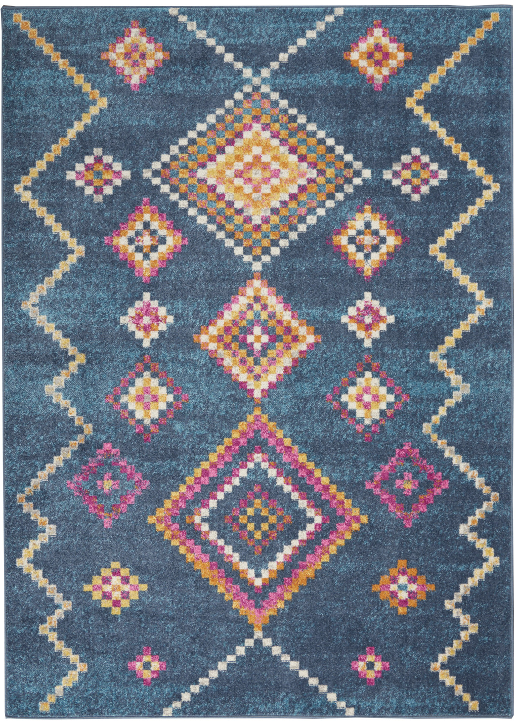 5" X 7" Navy Blue Southwestern Berber Area Rug