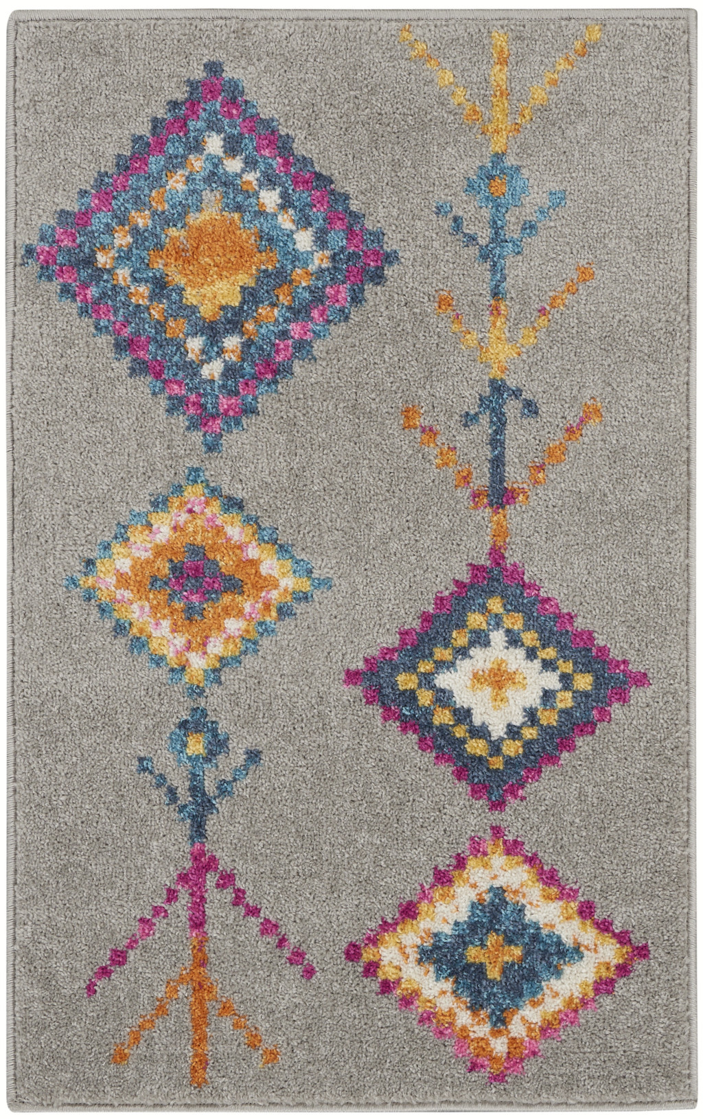 2" X 3" Gray Geometric Berber Area Rug