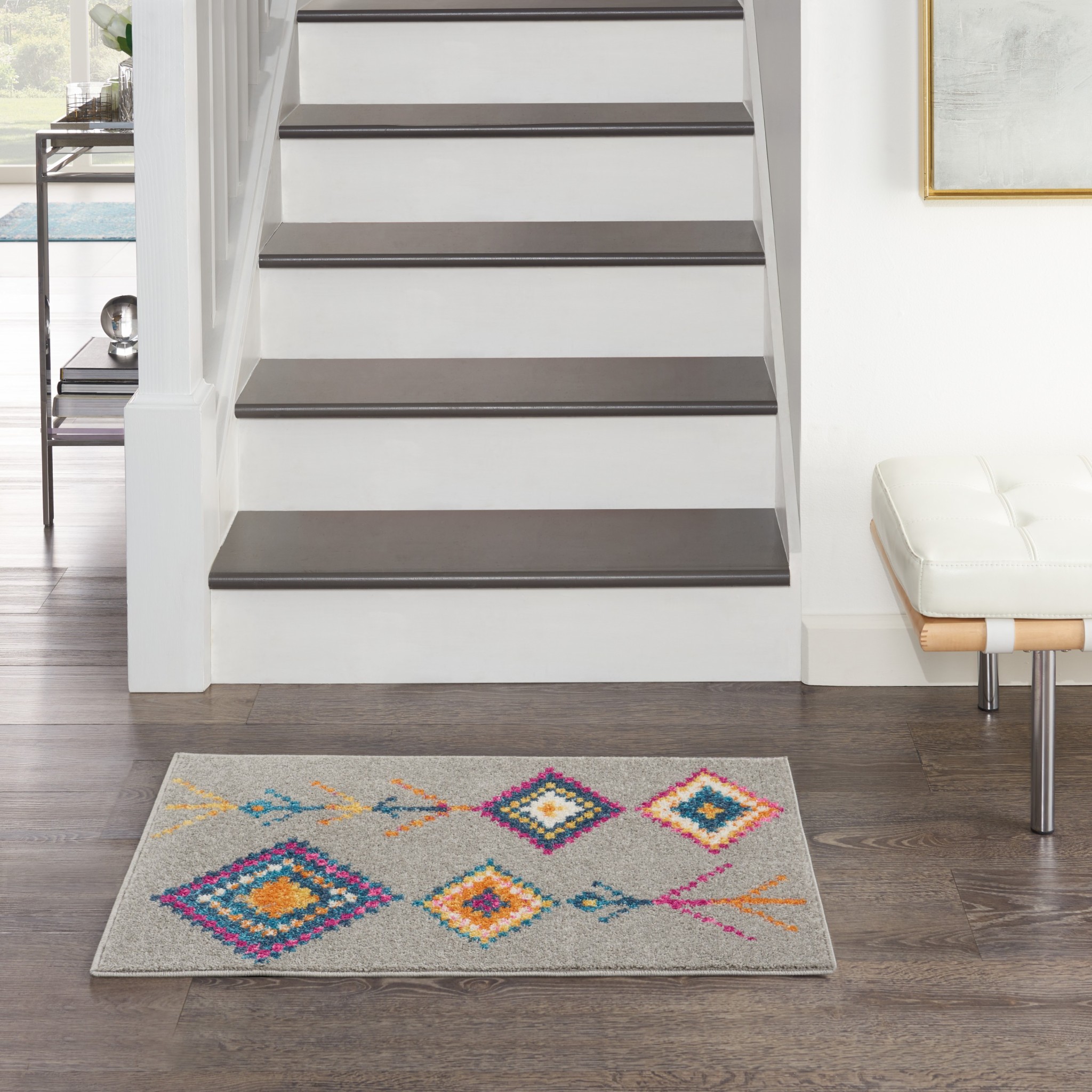 2 x 3 Gray and Multicolor Geometric Scatter Rug