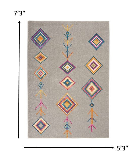 5" X 7" Gray Geometric Berber Area Rug