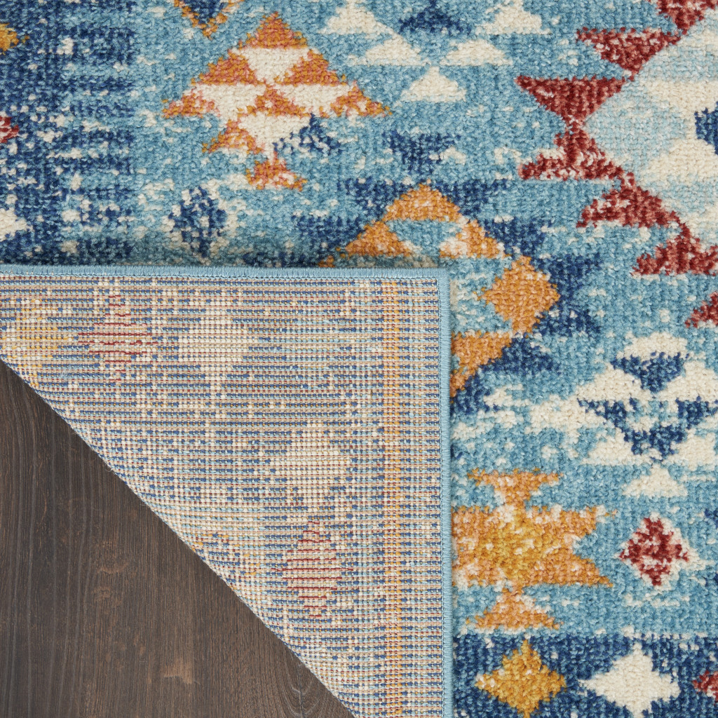 8" Blue And Orange Geometric Dhurrie Runner Rug