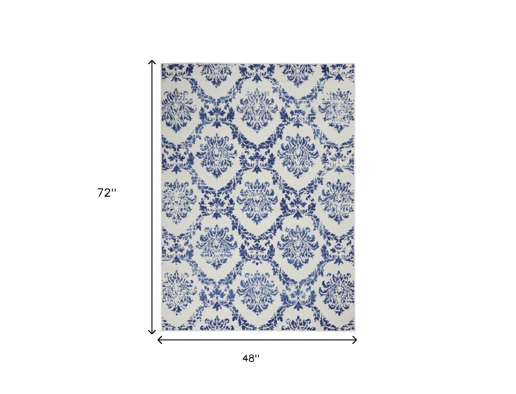 4" X 6" Blue And Ivory Floral Dhurrie Area Rug