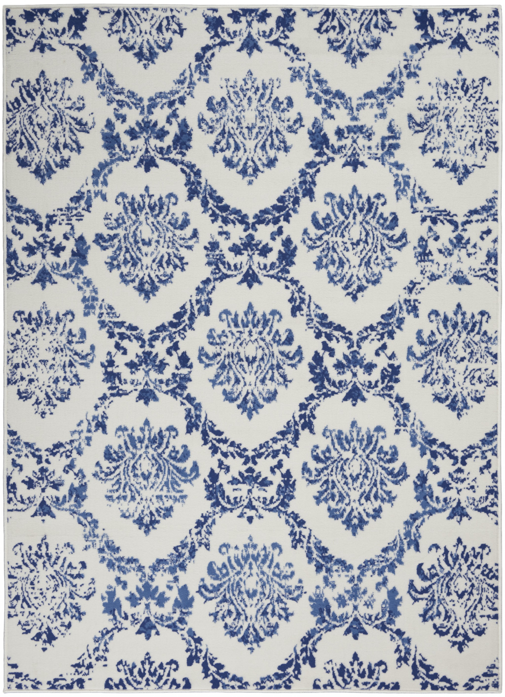 5' X 7' Blue And Ivory Floral Dhurrie Area Rug-385823-1