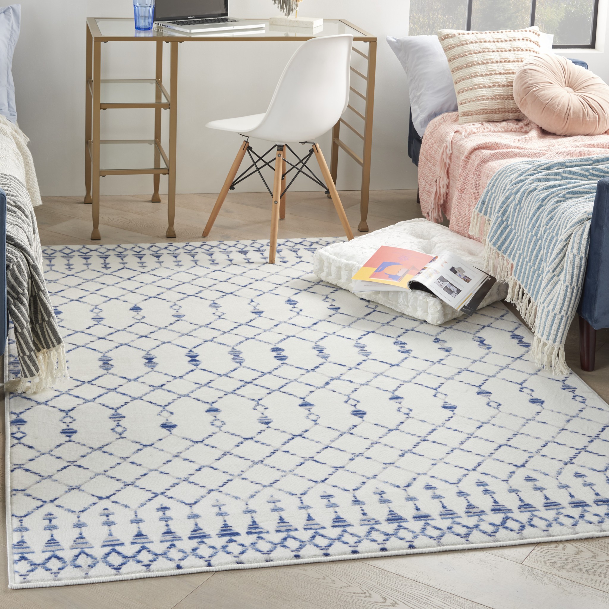4 X 6 Ivory And Blue Berber Pattern Area Rug