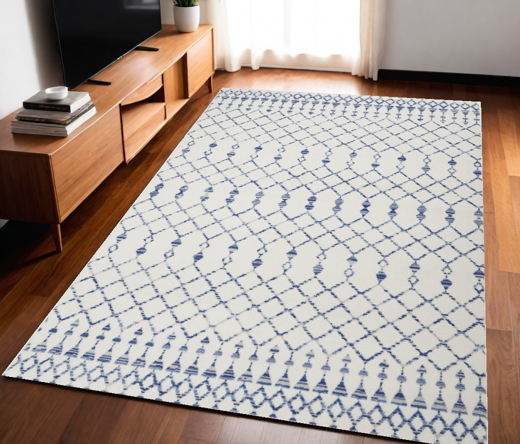 5' X 7' Ivory And Blue Geometric Area Rug-385827-1