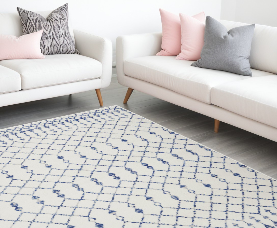 6' X 9' Ivory And Blue Geometric Area Rug-385828-1