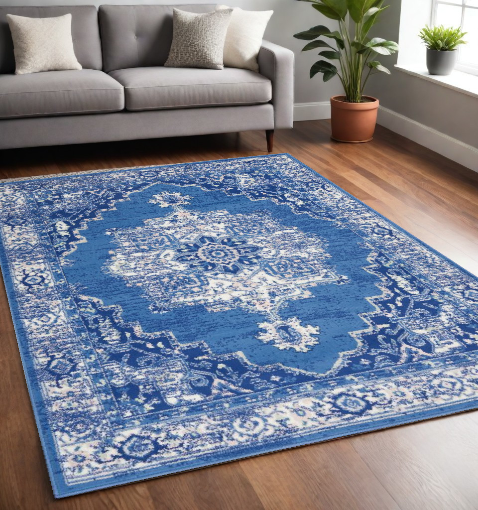5" X 7" Navy Blue Floral Dhurrie Area Rug