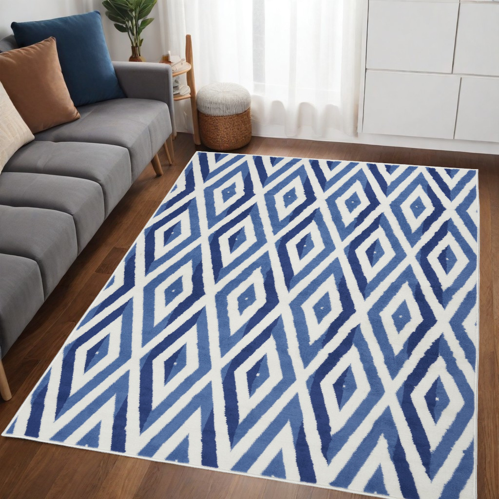 5' X 7' Ivory And Blue Geometric Area Rug-385842-1