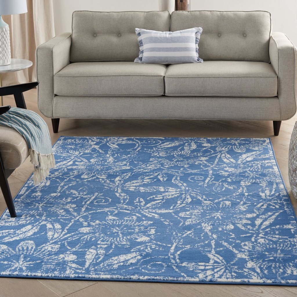 4 X 6 Blue And Ivory Floral Vines Area Rug