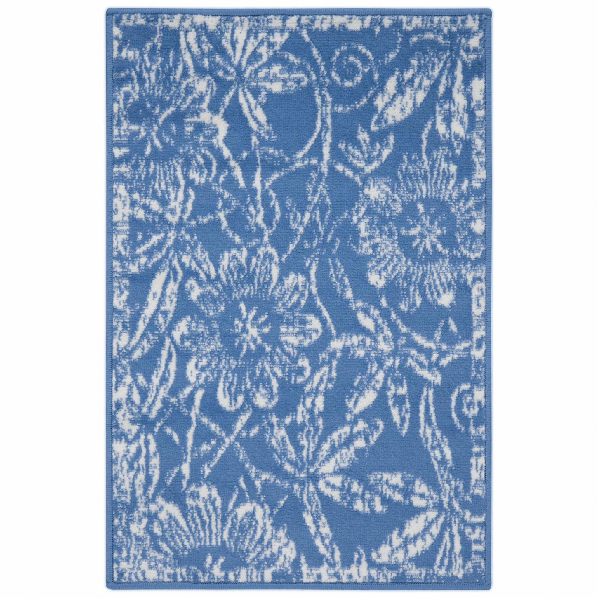 4' X 6' Blue Floral Dhurrie Area Rug-385844-1