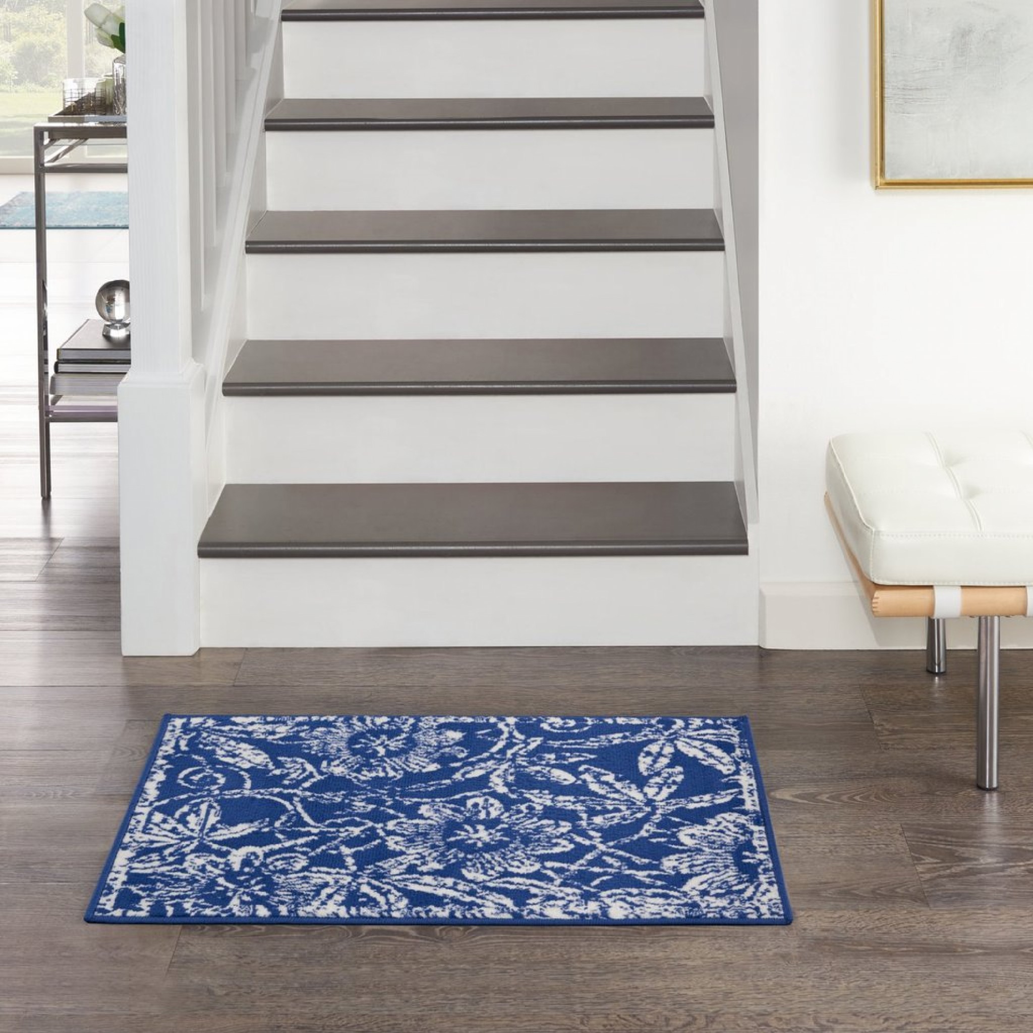 6" X 9" Navy Blue Floral Dhurrie Area Rug