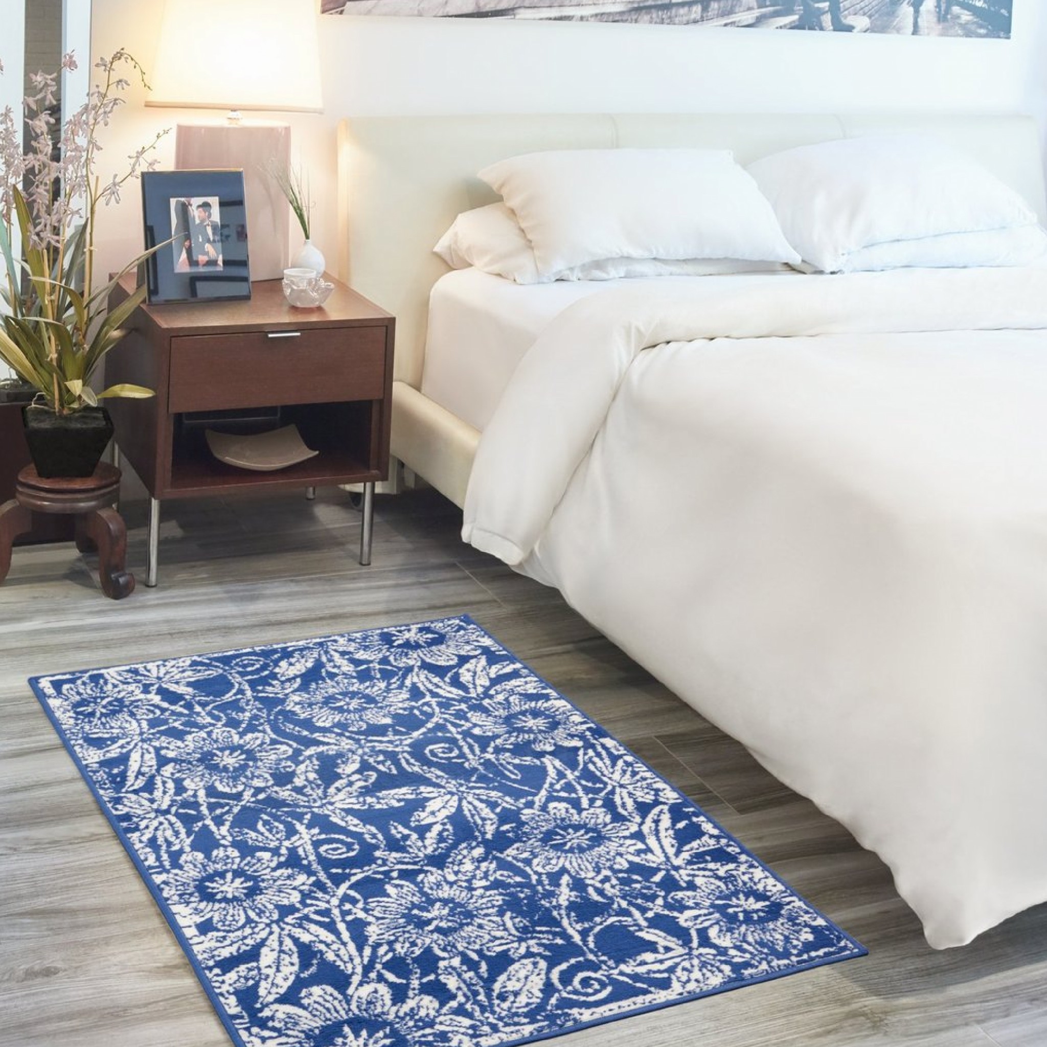 6" X 9" Navy Blue Floral Dhurrie Area Rug
