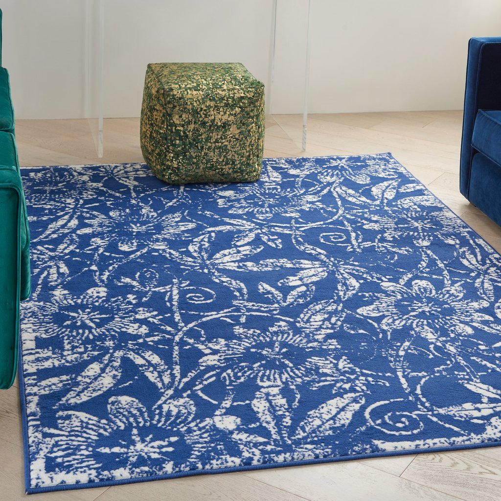 6" X 9" Navy Blue Floral Dhurrie Area Rug