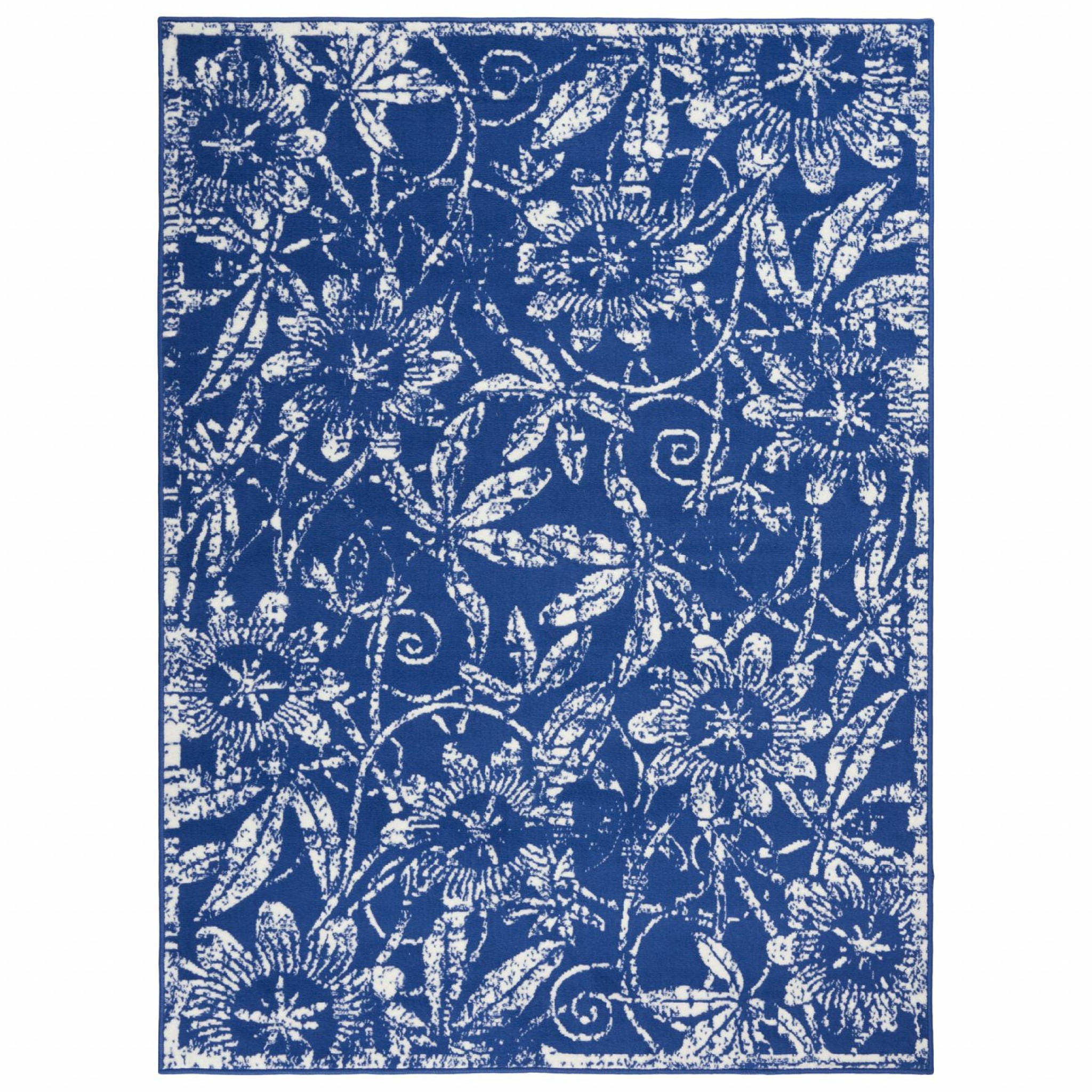 6' X 9' Navy Blue Floral Dhurrie Area Rug-385849-1