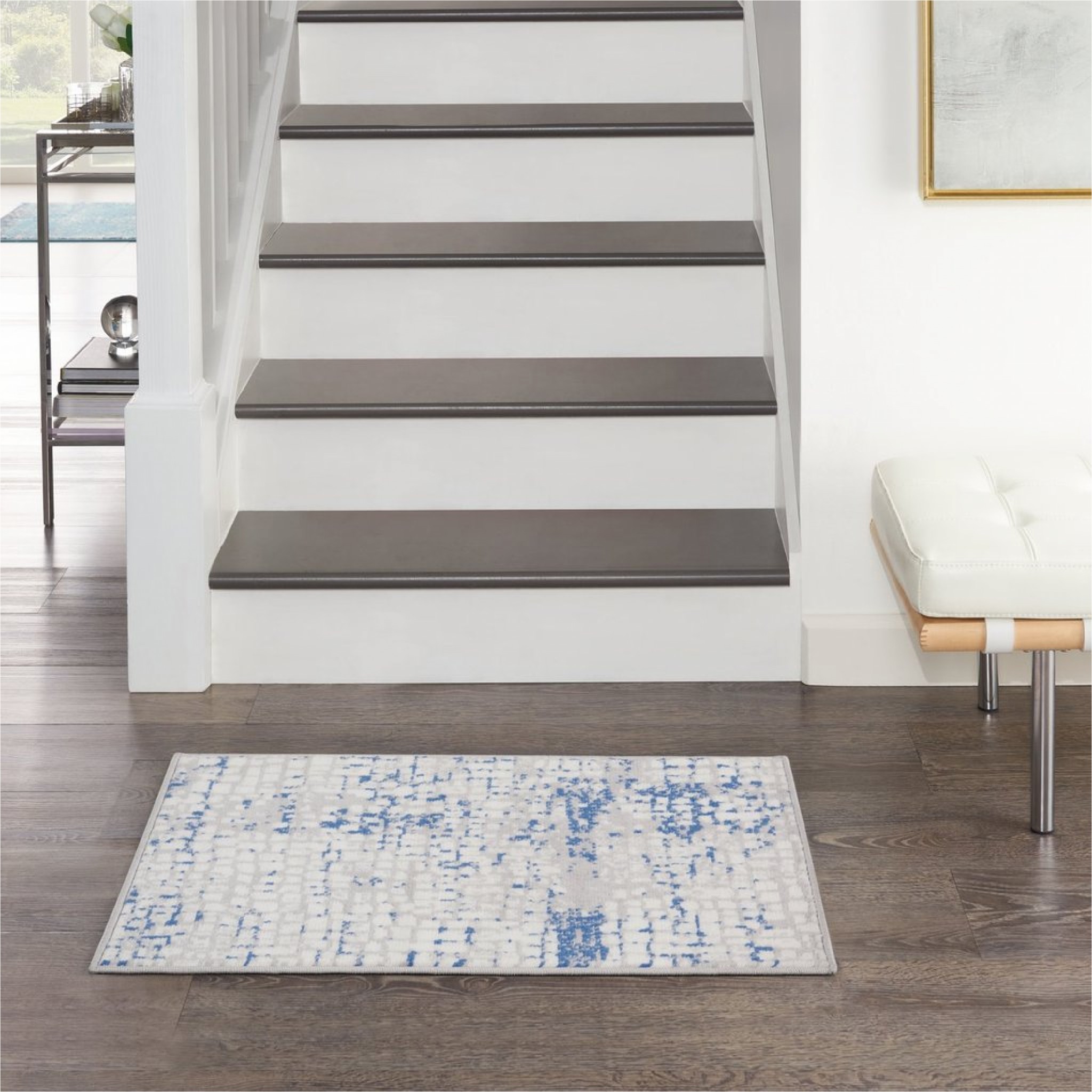 4" X 6" Blue Gray Abstract Dhurrie Area Rug