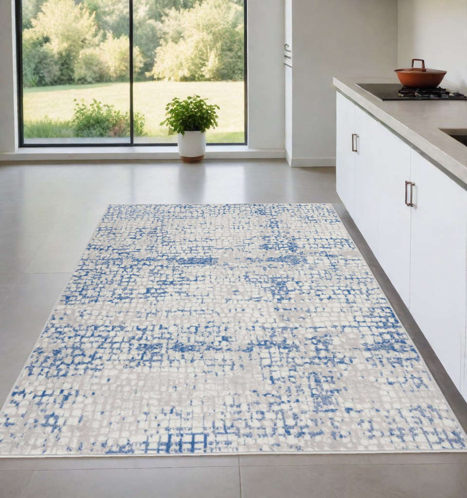 4" X 6" Blue Gray Abstract Dhurrie Area Rug