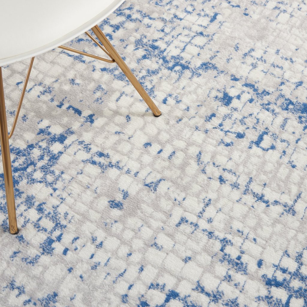 4 X 6 Gray And Blue Abstract Grids Area Rug