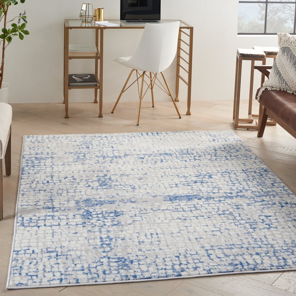 4 X 6 Gray And Blue Abstract Grids Area Rug