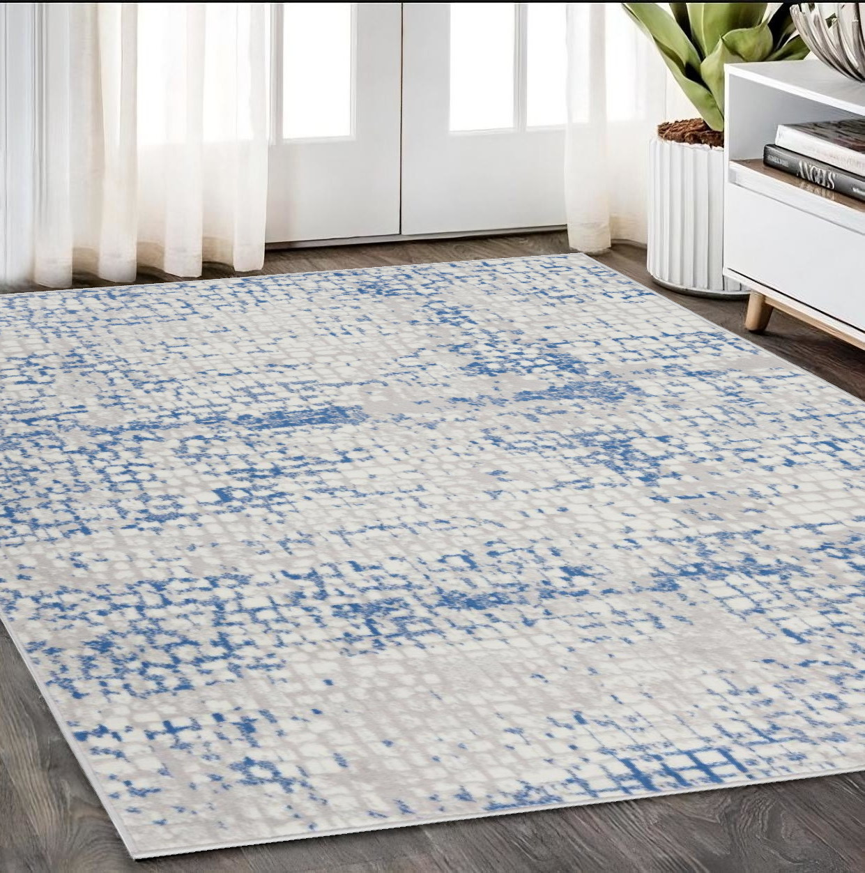 5" X 7" Blue Gray Abstract Dhurrie Area Rug