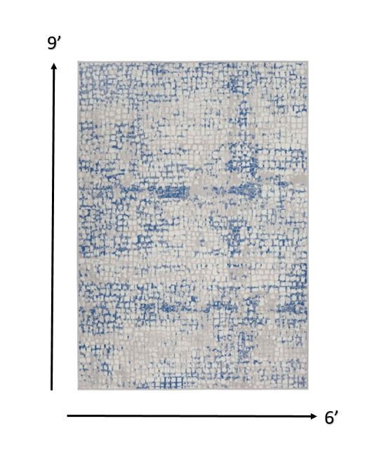 6" X 9" Blue Gray Abstract Dhurrie Area Rug