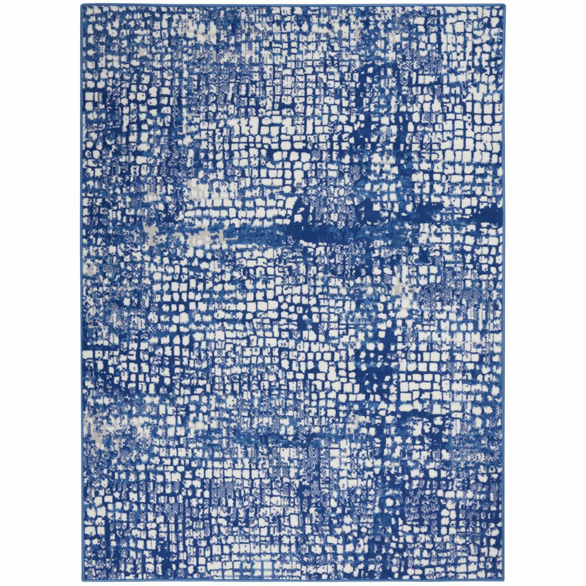 4' X 6' Blue And Ivory Abstract Dhurrie Area Rug-385856-1
