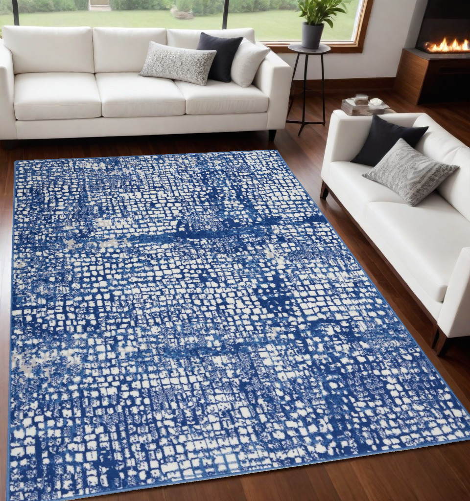 5' X 7' Ivory And Blue Geometric Area Rug-385857-1