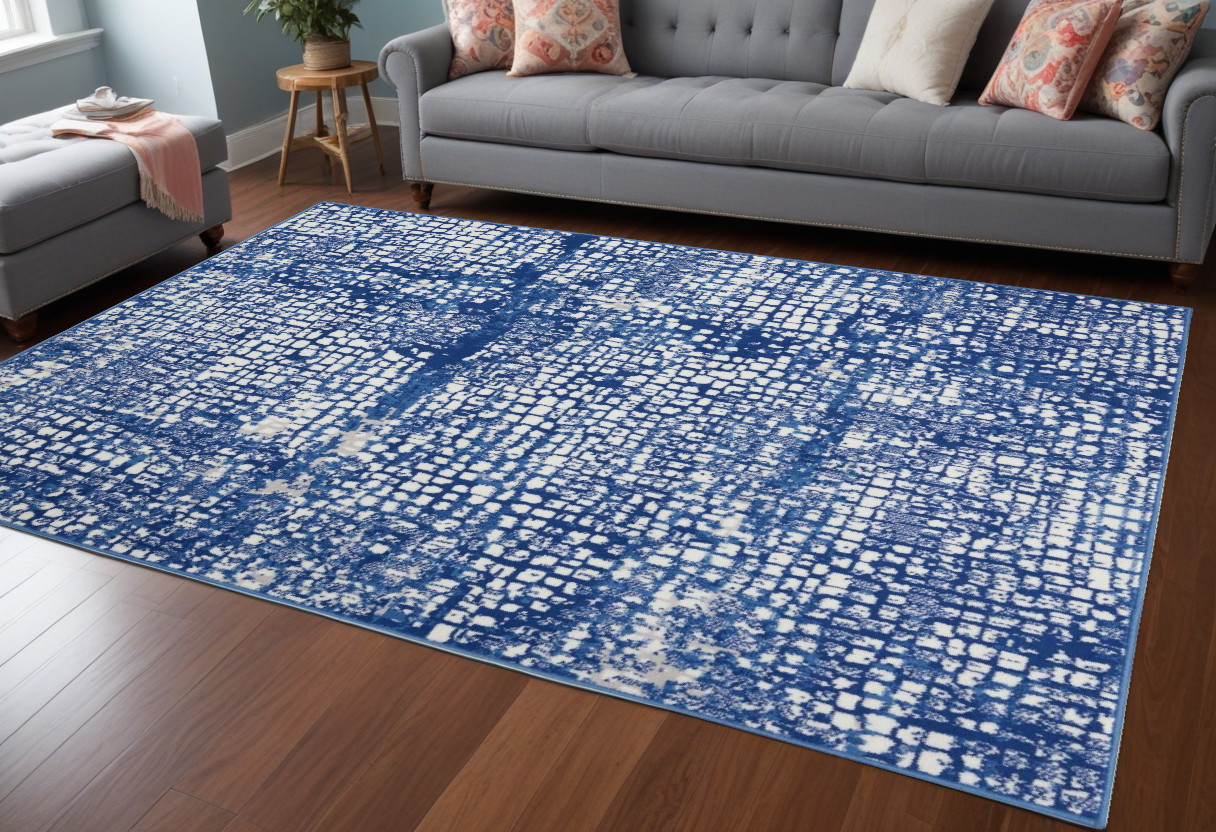 6' X 9' Ivory And Blue Geometric Area Rug-385858-1