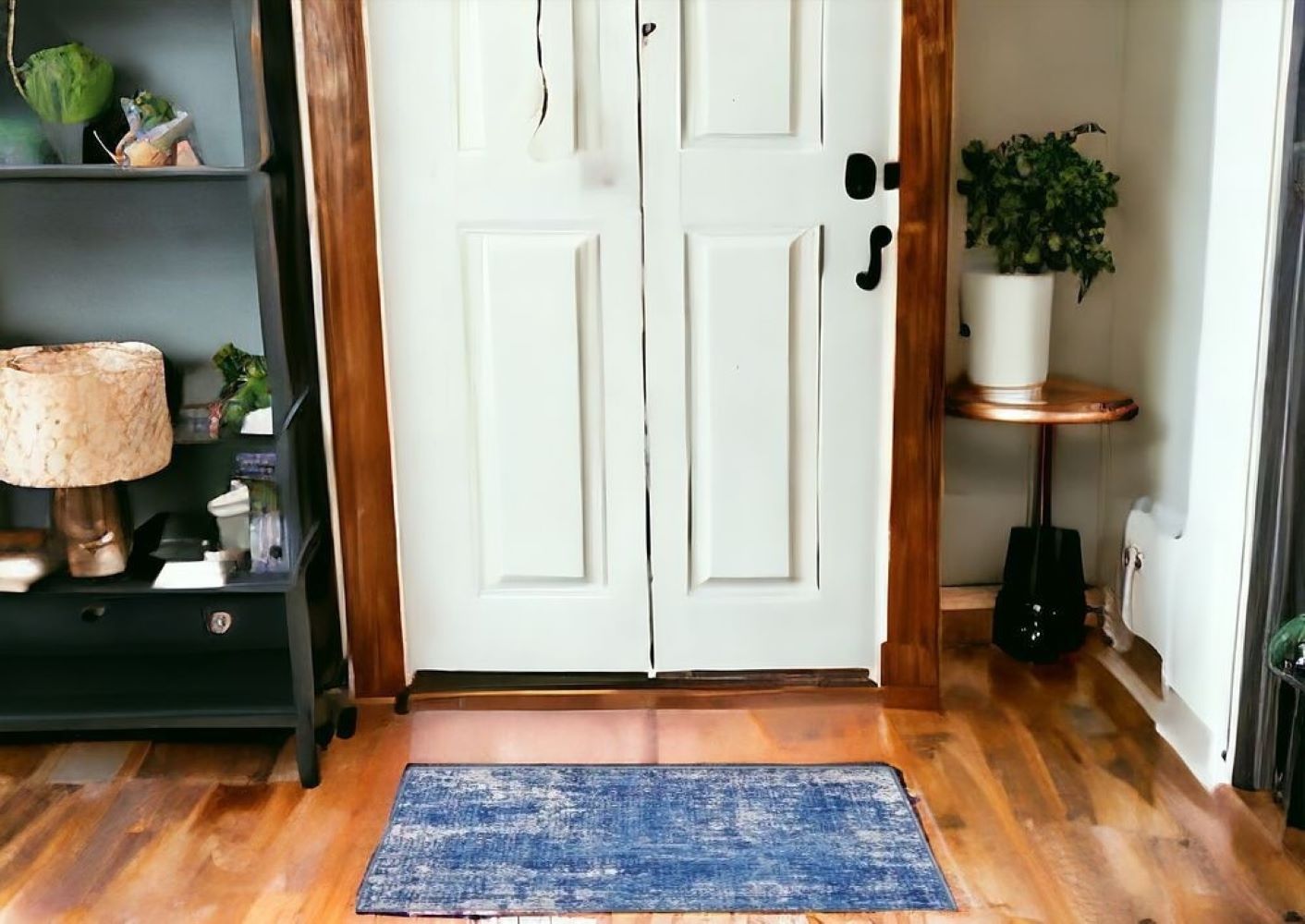 6" X 9" Blue And Ivory Abstract Dhurrie Area Rug