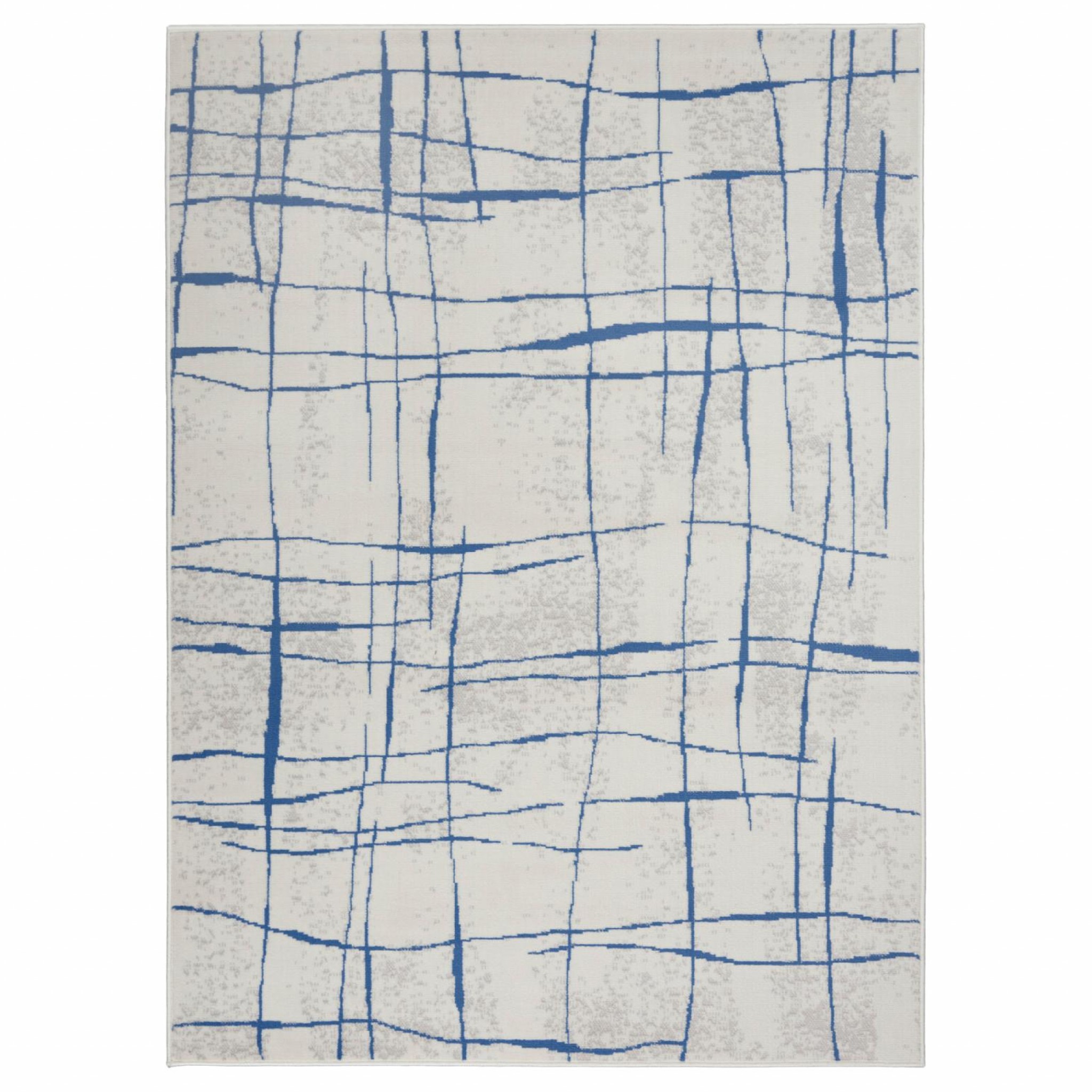 6' X 9' Blue And Ivory Abstract Dhurrie Area Rug-385864-1