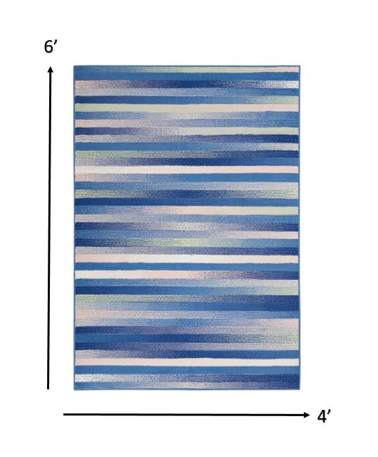 4" X 6" Blue And White Striped Dhurrie Area Rug