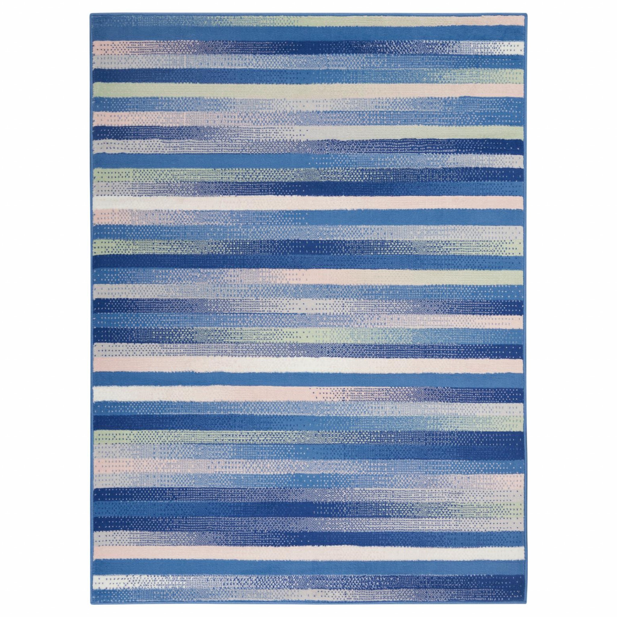 4' X 6' Blue And White Striped Dhurrie Area Rug-385874-1