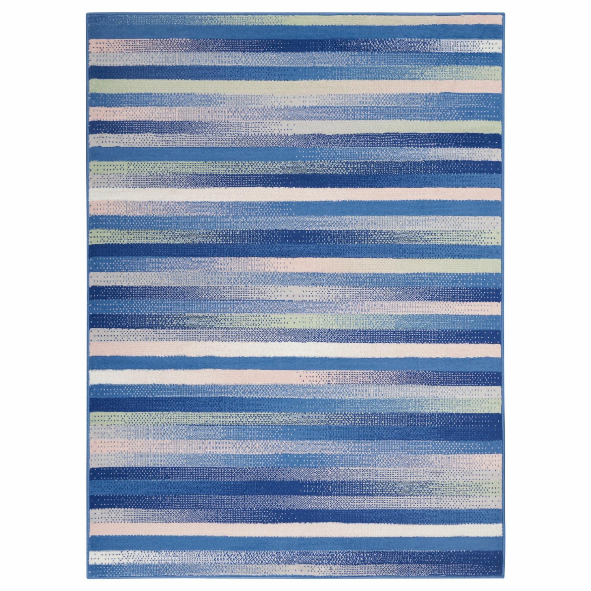 4" X 6" Blue And White Striped Dhurrie Area Rug