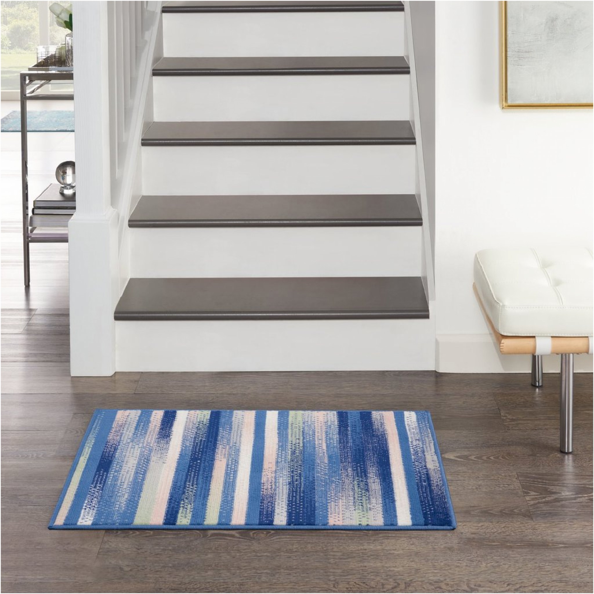 6" X 9" Blue And White Striped Dhurrie Area Rug
