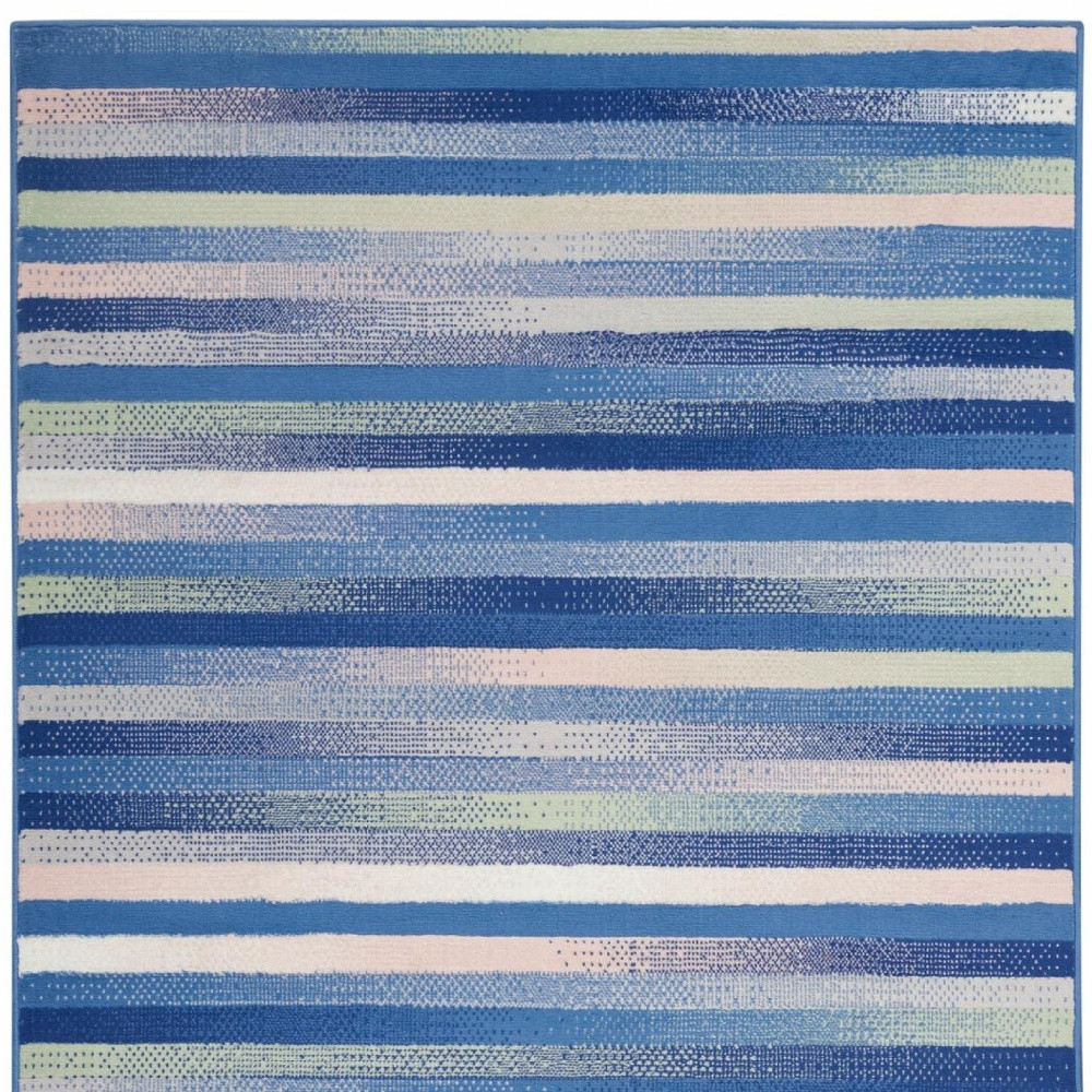 6" X 9" Blue And White Striped Dhurrie Area Rug