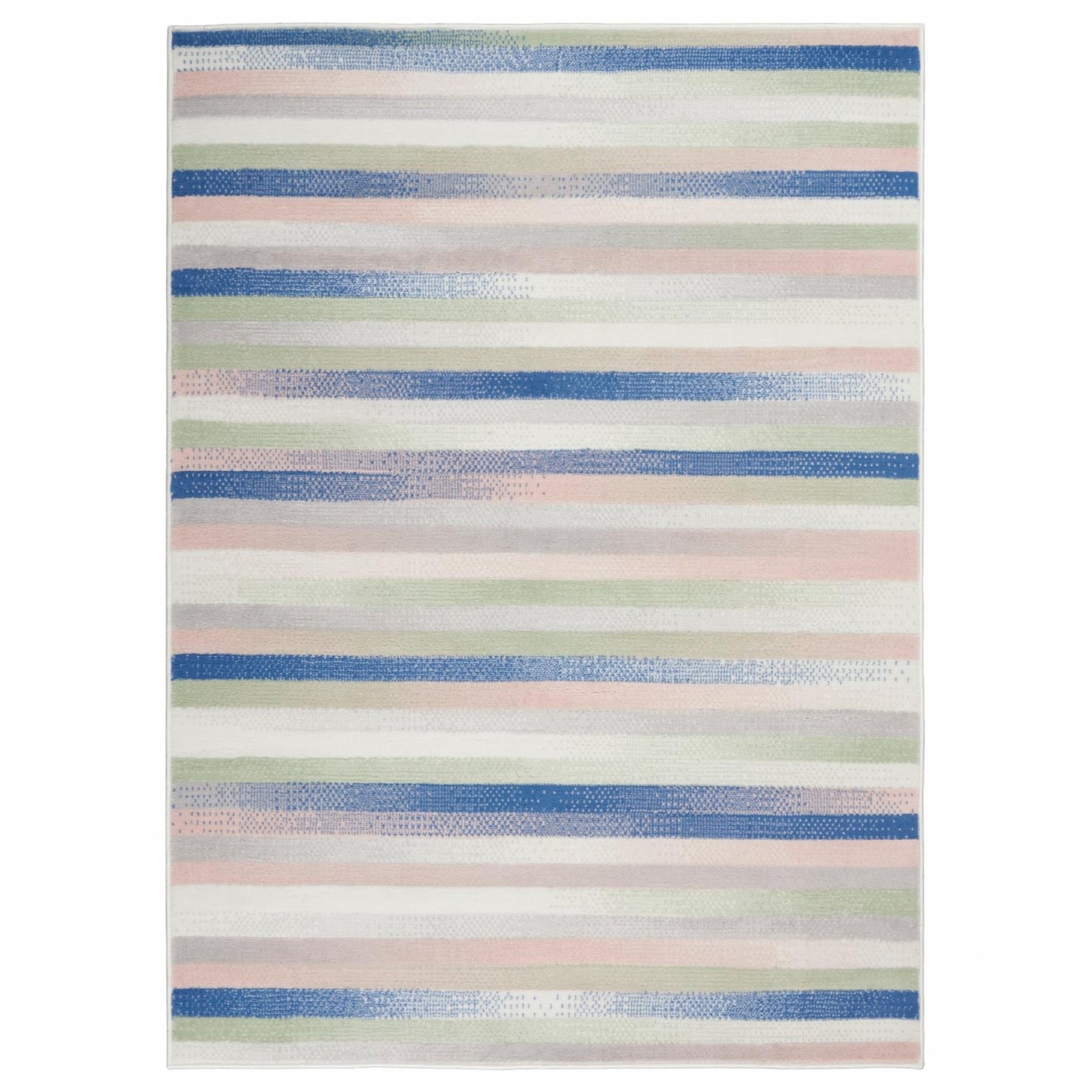 4' X 6' Navy Blue Striped Dhurrie Area Rug-385877-1
