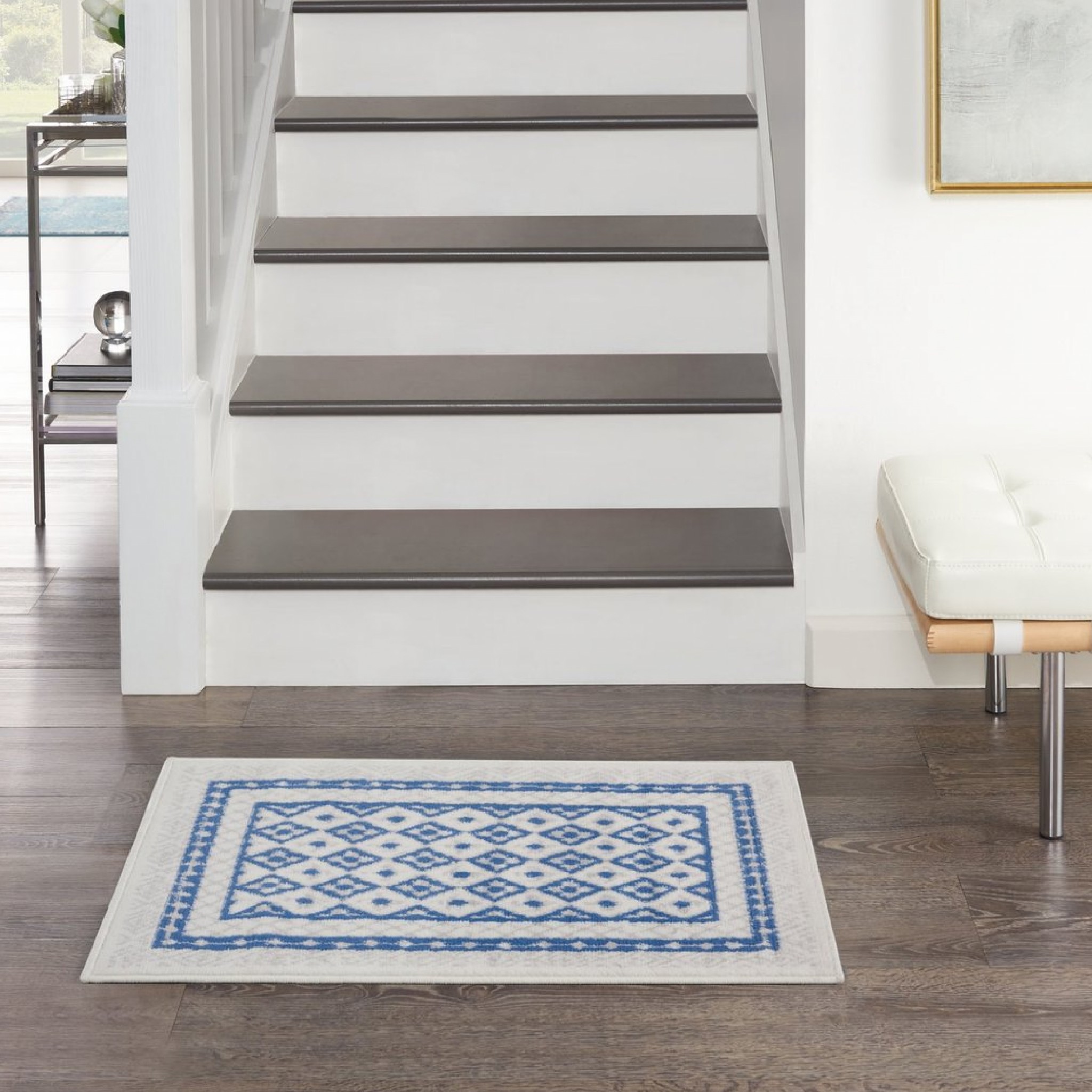 4" X 6" Navy Blue Geometric Dhurrie Area Rug