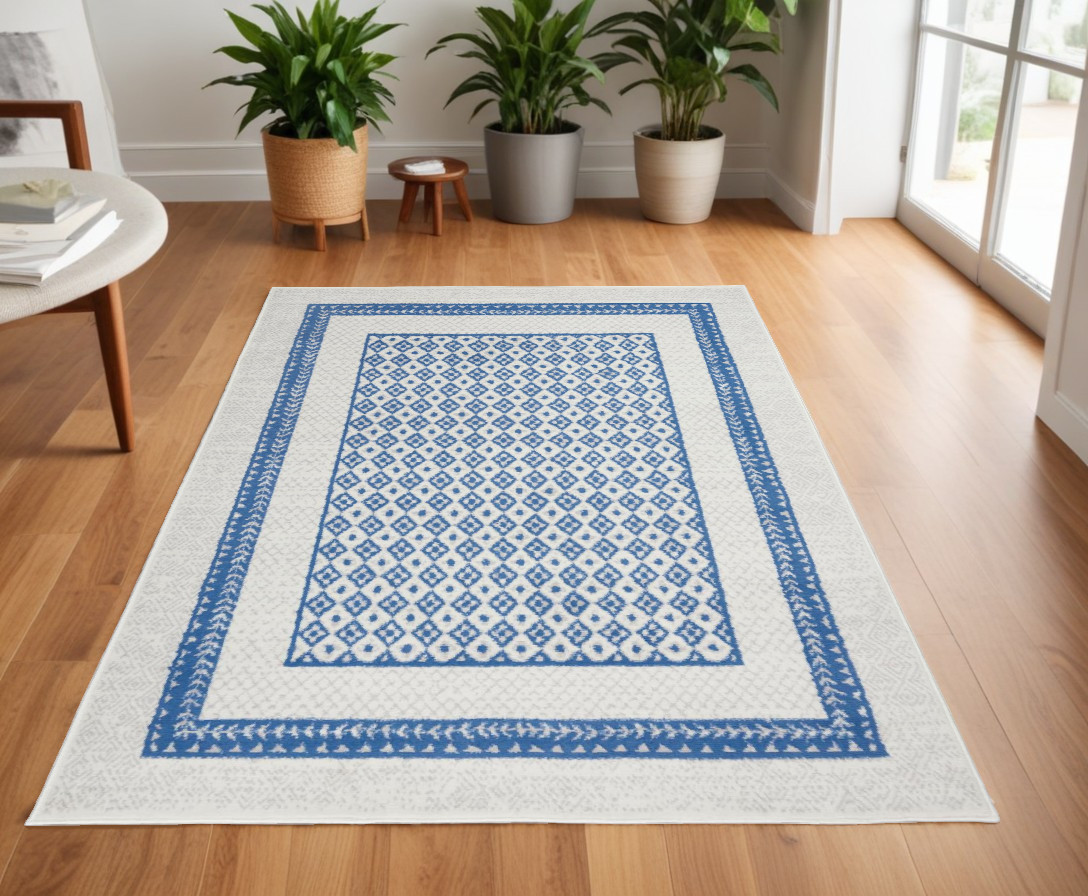 4" X 6" Navy Blue Geometric Dhurrie Area Rug