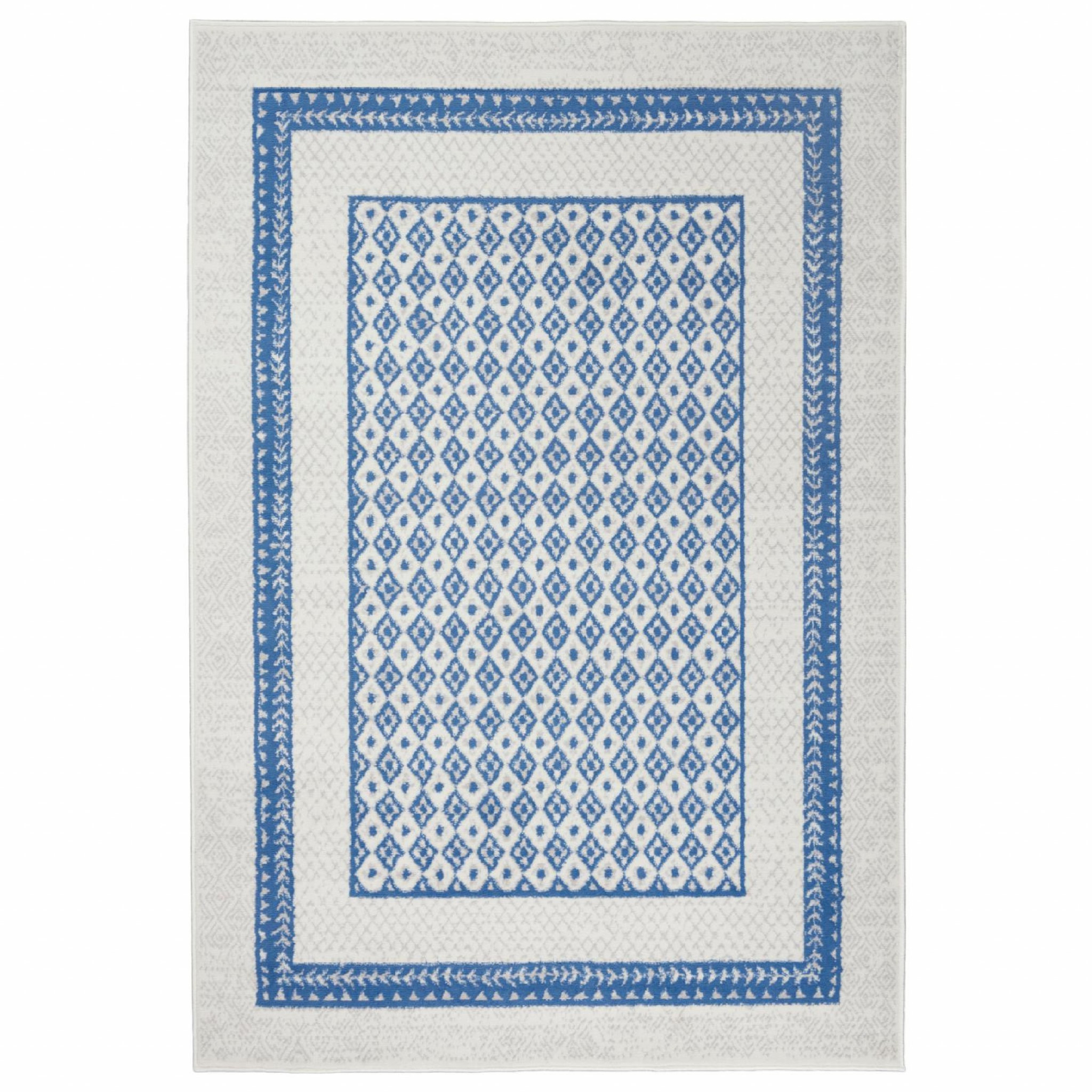 4" X 6" Navy Blue Geometric Dhurrie Area Rug